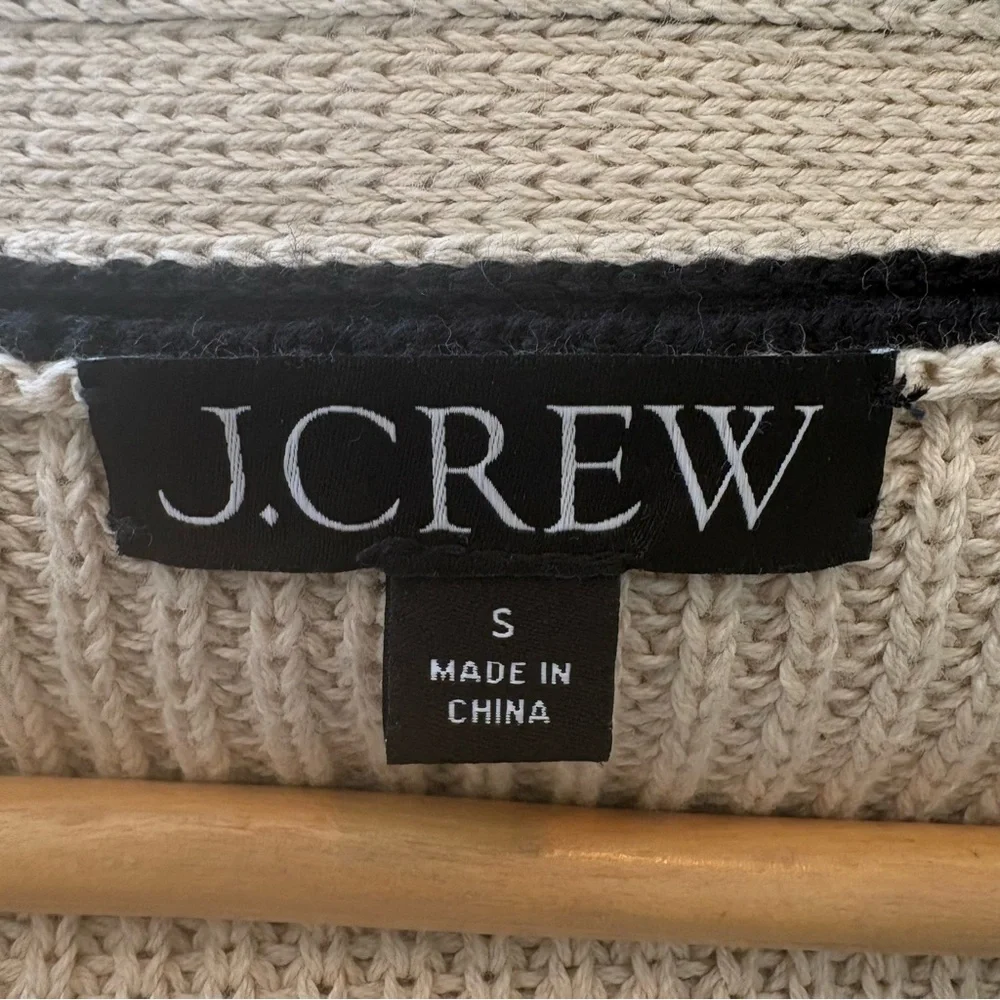 J.CREW Tipped V-neck Cotton Cardigan Sweater Women's Size Small Cream